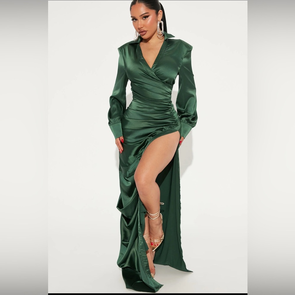 Satin Maxi Dress - Hunter green